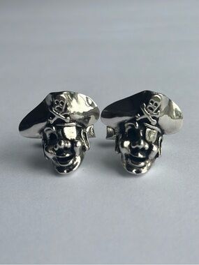 Swank Pirate Skull Silver Cufflinks - Men Accessories